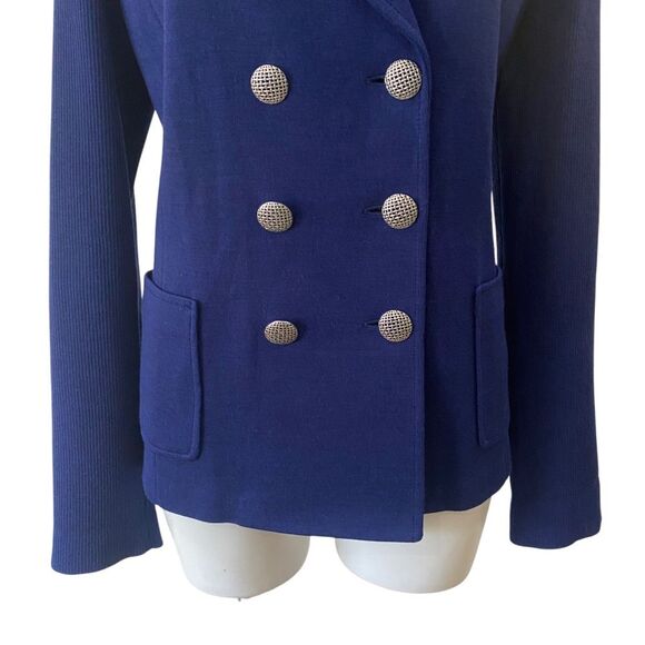 St. John Knit designer Women's Wool Navy Double-Breasted Blazer jacket sz 12 - - Picture 9 of 11